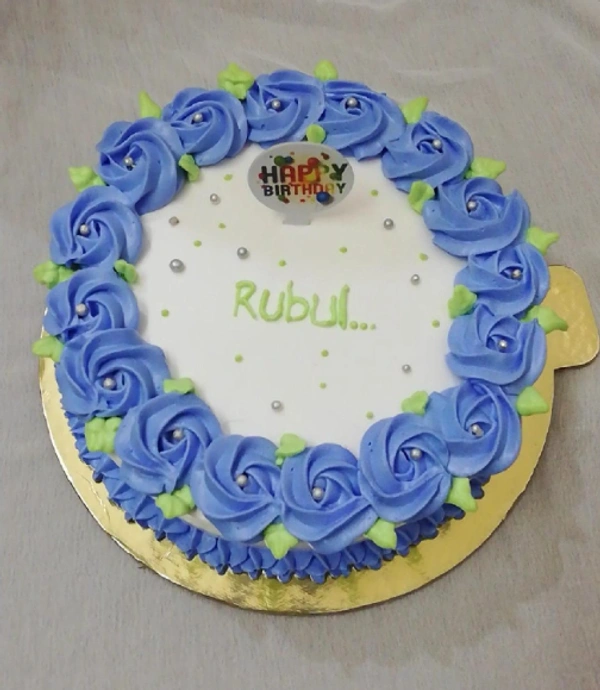 Blue Floral Plain Vanilla Cake